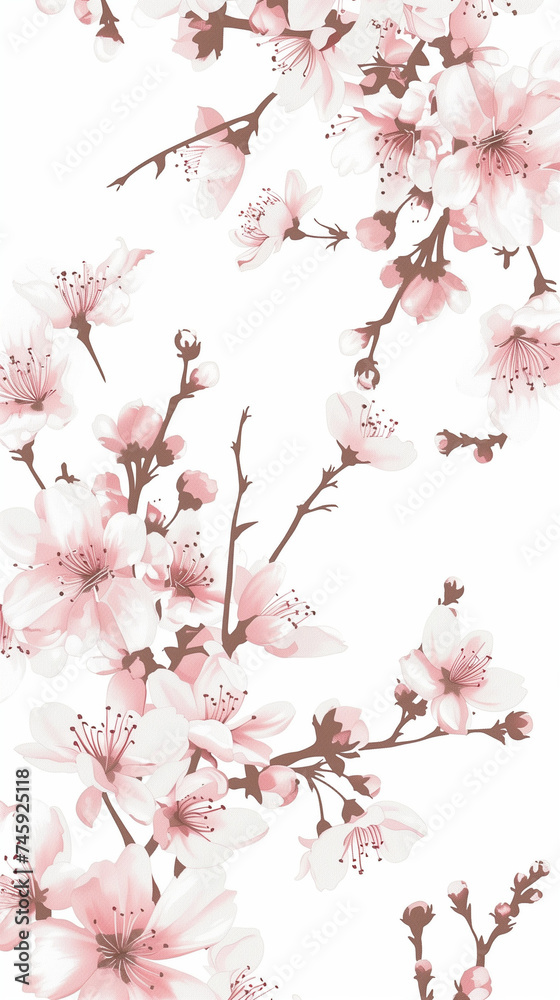  Cherry blossom isolated on white. AI generated art illustration.