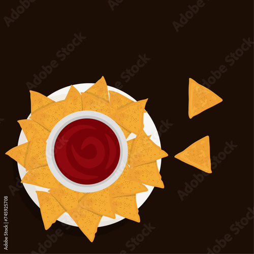 nachos with sauces. top view. Mexican food concept. 