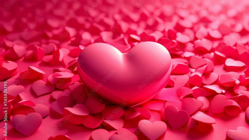 Video animation of a big shiny red heart, surrounded by many small hearts scattered around it. All of this is set against a bright red background Video animation of a big shiny red heart, surrounded by many small hearts scattered around it. All of this is set against a bright red background