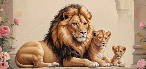 Royal Lion miniature painting style border and frame photo