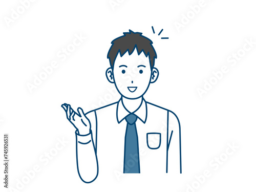 話しや説明をする若い会社員の男性のイラスト