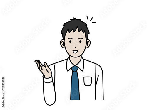 話しや説明をする若い会社員の男性のイラスト