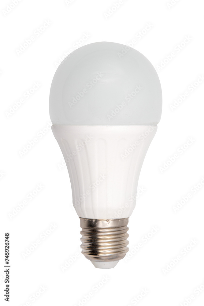 Front view of a large round energy-saving bulb isolated on a cut out PNG transparent background Front view of a large round energy-saving bulb isolated on a cut out PNG transparent background