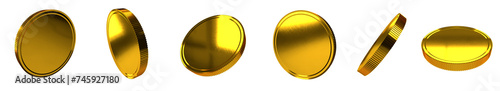 Bright shiny Gold coins Set PNG. Transparent Background