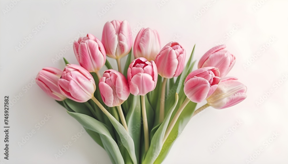 Bouquet of pink tulips on a white background