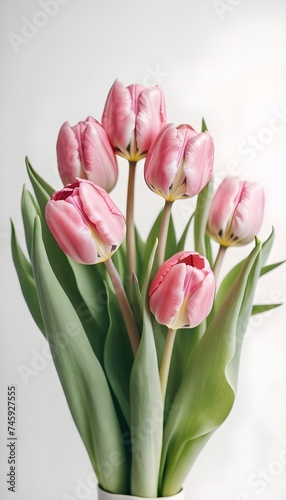 Bouquet of pink tulips on a white background