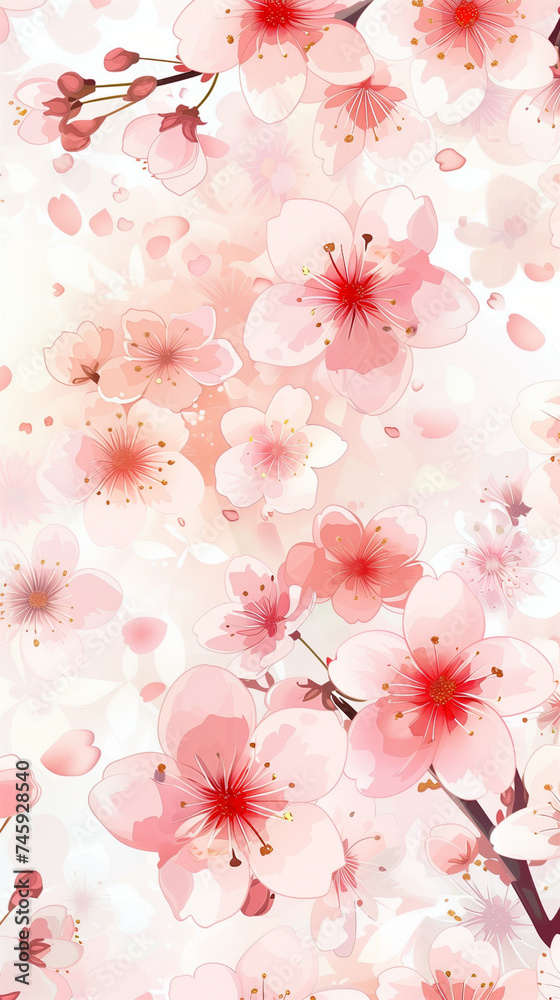 Cherry blossom isolated on white. AI generated art illustration.