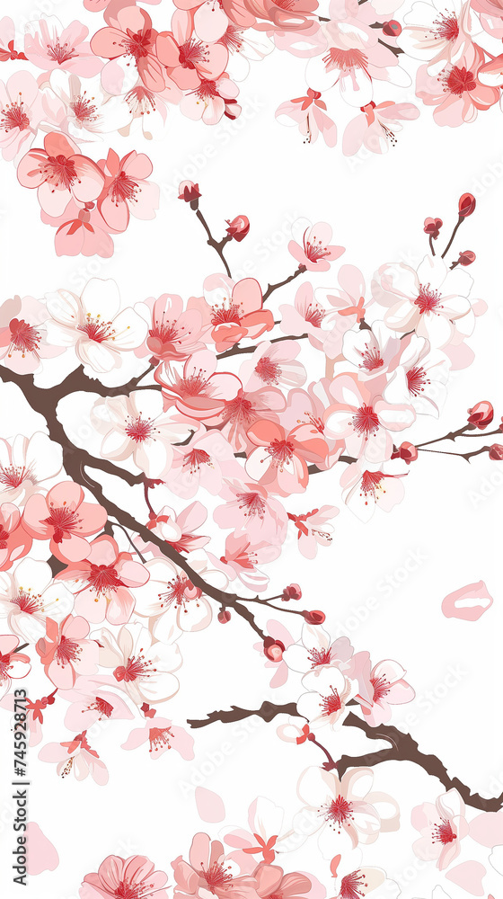 Cherry blossom isolated on white. AI generated art illustration.