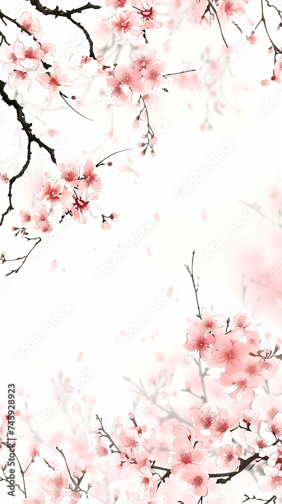 Cherry blossom isolated on white. AI generated art illustration. Cherry blossom isolated on white. AI generated art illustration.