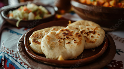Close-up Photo of Pupusas Dish with Nuegados.