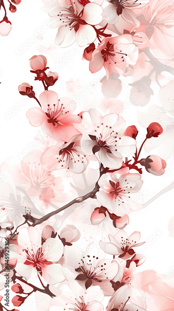 Cherry blossom isolated on white. AI generated art illustration. Cherry blossom isolated on white. AI generated art illustration.