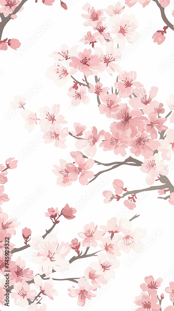 Fototapeta premium Cherry blossom isolated on white. AI generated art illustration.
