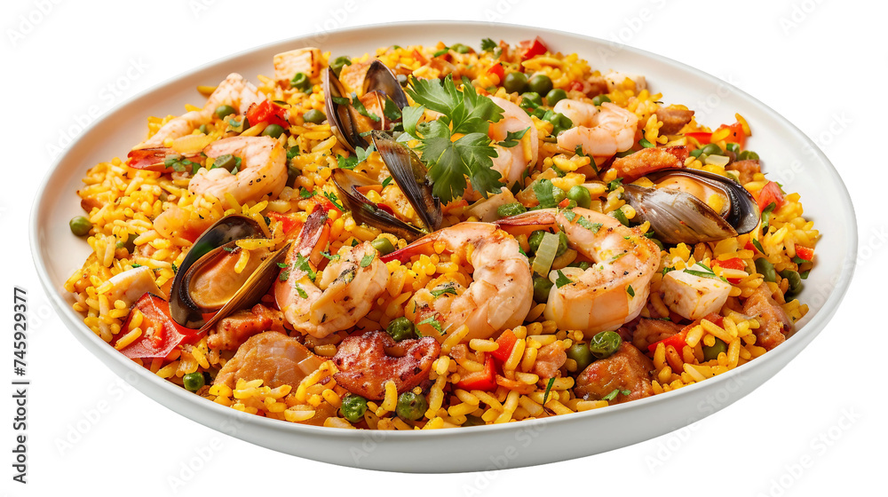 Paella Dish on white background, PNG Format