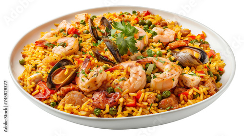 Paella Dish on white background, PNG Format