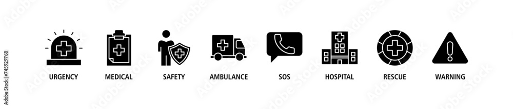 Emergency banner web icon set vector illustration concept with icon of ...