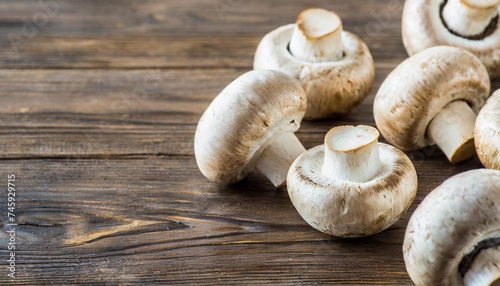 Champignon mushrooms, copyspace on a side