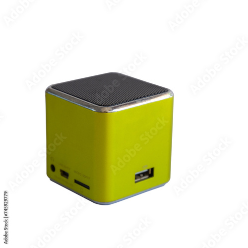 Mini wireless portable bluetooth speaker, isolated on white background.