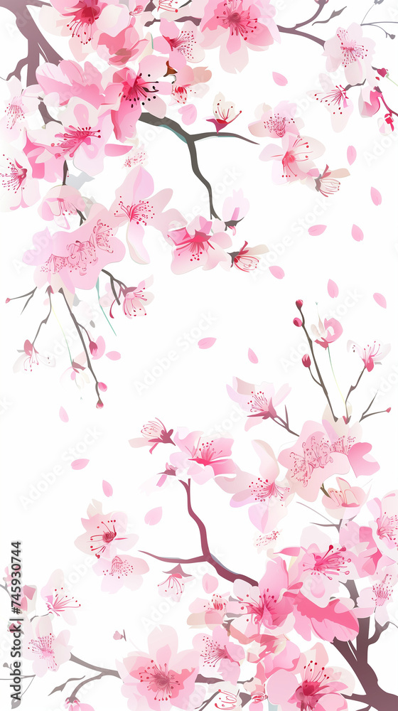 Cherry blossom isolated on white. AI generated art illustration.