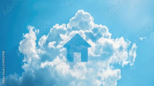 House shape on the sky around clouds against blue sky