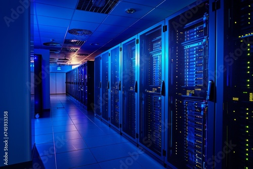 Server room with racks of data servers