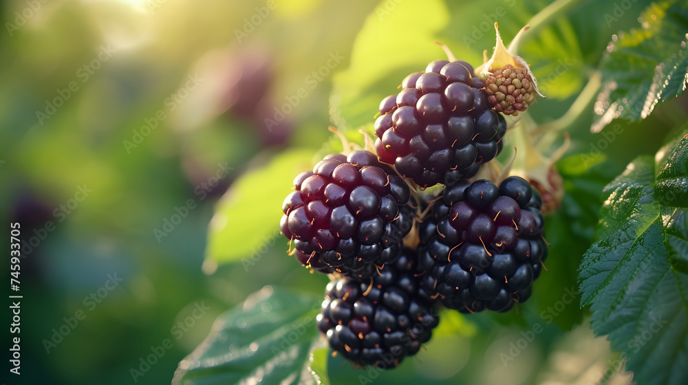 A ripe, juicy blackberry with a strong emphasis on the intricate details A ripe, juicy blackberry with a strong emphasis on the intricate details
