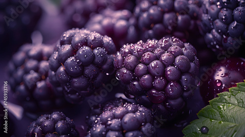 A ripe, juicy blackberry with a strong emphasis on the intricate details