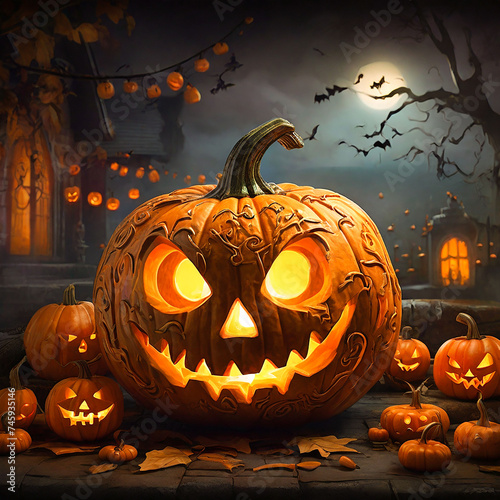 Artwork of t shirt graphic design, flat design of a halloween scene, AI Generative