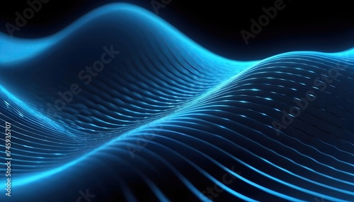 Sound visualization digital structure of the wave. Dynamic blue particle wave, futuristic background.