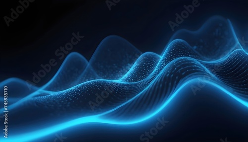 Sound visualization digital structure of the wave. Dynamic blue particle wave, futuristic background.