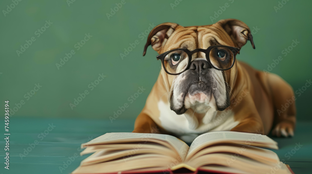 Cute Dog Reading a Book