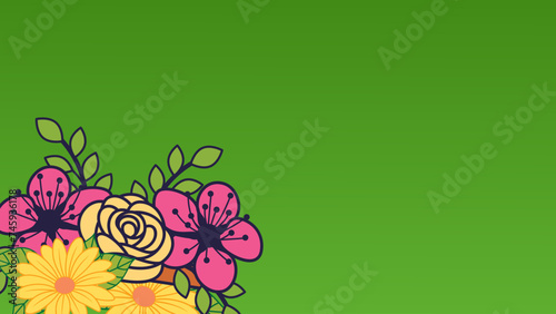 Green gradient background with flowers - great for website, slide base, email, greeting card, presentation, postcard, book, poster, playbill, printable, scrapbooking, sublimation
