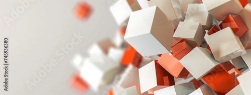 abstract background illustration featuring 3d cubes that are connected to eachother forming an abstract shape. Red-organge accents, otherwise neutral colors photo
