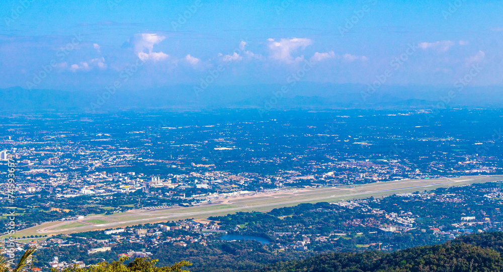 Panoramic view of city and tropical jungle Chiang Mai Thailand.