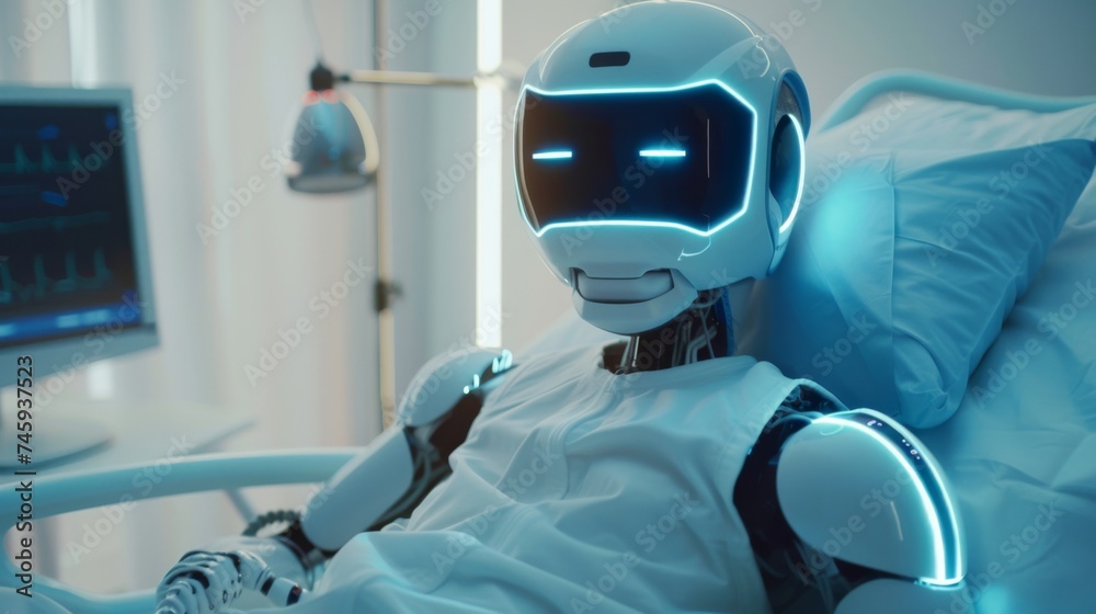 Futuristic humanoid robot with advanced AI technology standing in a modern laboratory