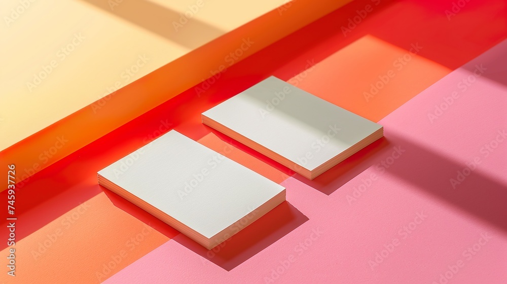 Maqueta de unas tarjetas modernas y actuales con fondo de color vibrante. Generado por IA.