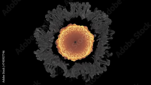 Mysterious spherical flame: Smoke emanation on a dark canvas.