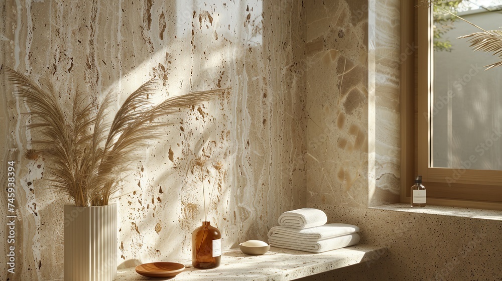 Obraz premium Diseño de interior de un baño moderno y actual. Concepto de spa. Generado por IA.