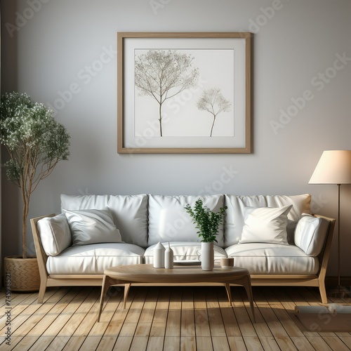 Modern living room with beautiful frame on wall. © Suwanlee