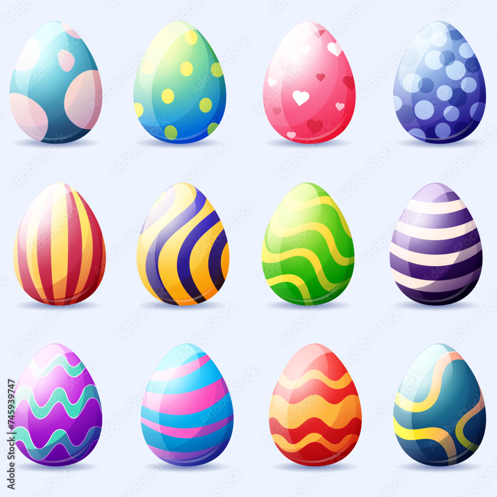 Easter eggs.Vector set colorful easter eggs with patterns