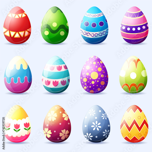 Easter eggs.Vector set colorful easter eggs with patterns