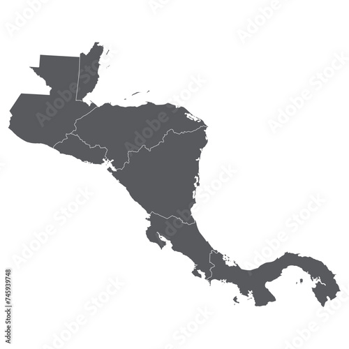 Central America country Map. Map of Central America in grey color.