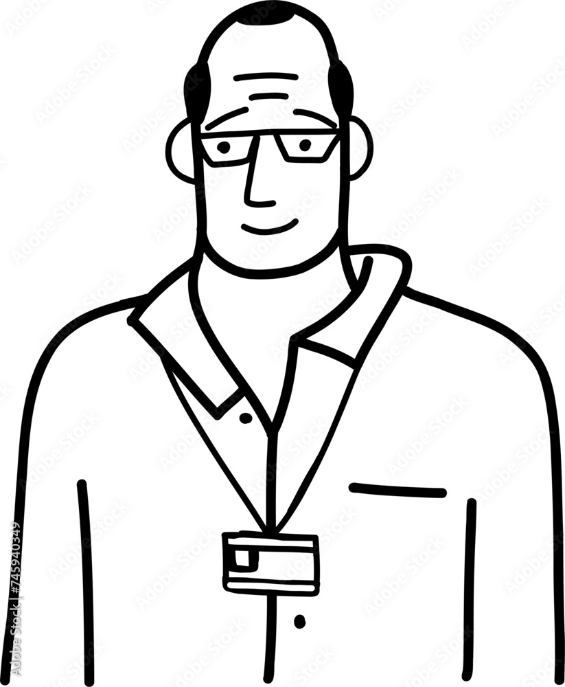 Character smiling bald man different age and ethnicity. aged, diverse. Vector outline illustration, linear, thin line, hand drawn sketch, doodle 