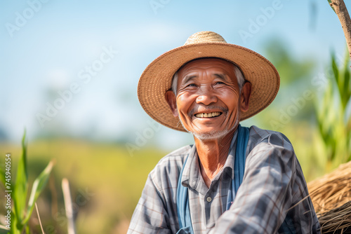 Portrait of old asian farmer man in agricultural field