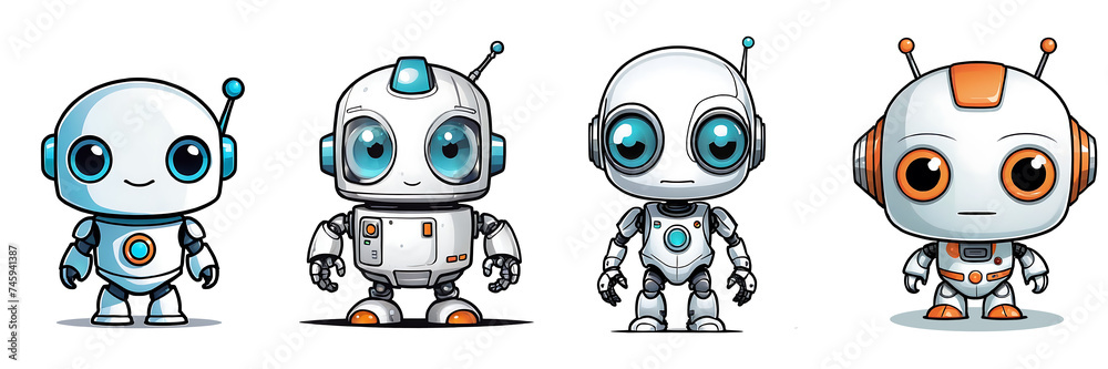 Clipart of a set of cute robots. Clipart of a set of cute robots.