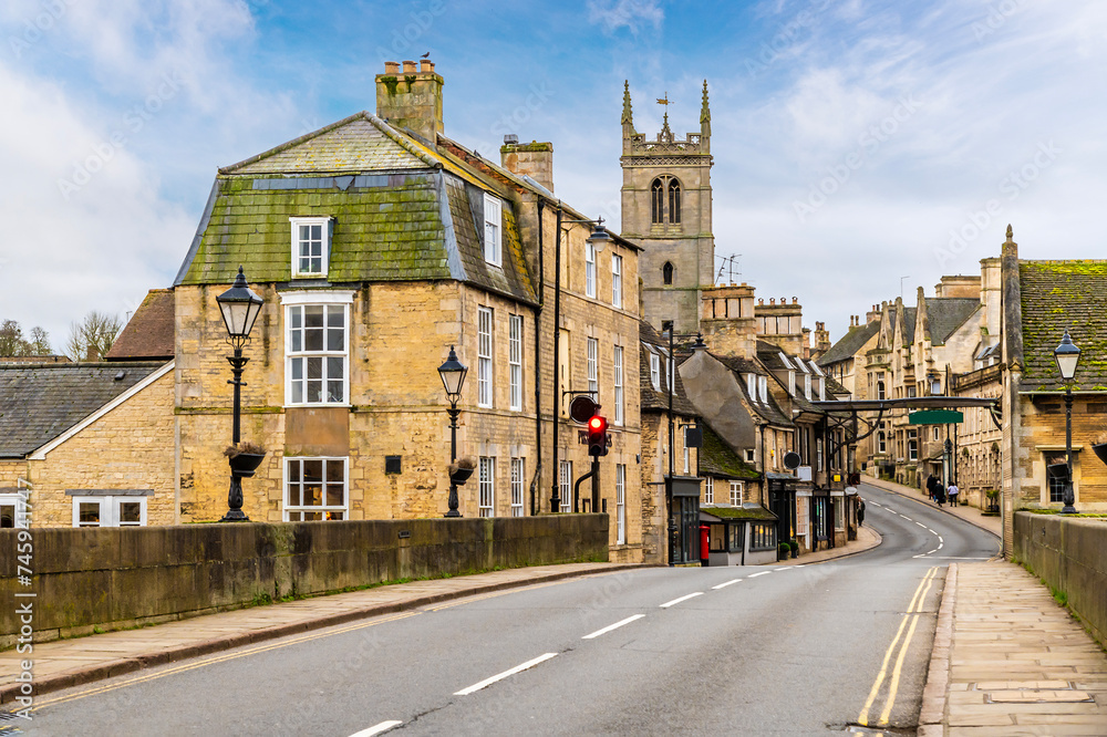 A view down the High Street in the town of Stamford, Lincolnshire, UK in winter A view down the High Street in the town of Stamford, Lincolnshire, UK in winter