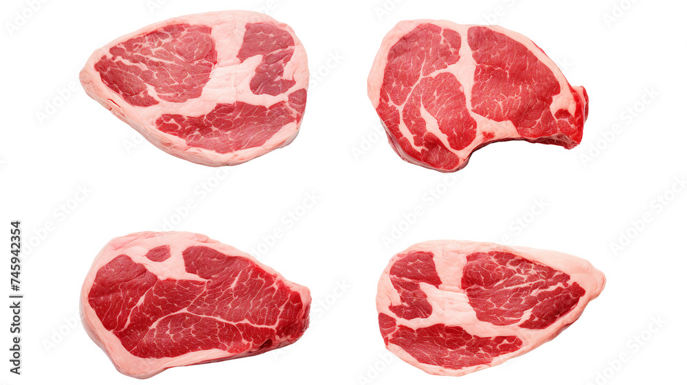 T-Bone Steak: Raw Meat for Grilling, Isolated on Transparent Background. Top View Culinary Delight, Perfect for Gourmet Restaurant Menus and BBQ Recipes.