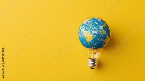 globe ball and growing tree in human hand, flying yellow butterfly on green sunny background. Saving environment, save clean planet, ecology concept. Card for World Earth Day. © irawan