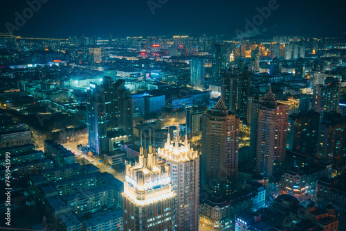 中国 黒竜江省 ハルビン 龍塔からの夜景 