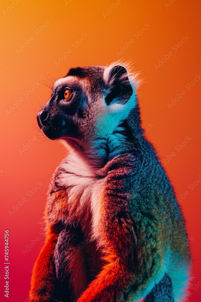 Obraz premium Beautiful portrait of a lemur, colorful gradient background