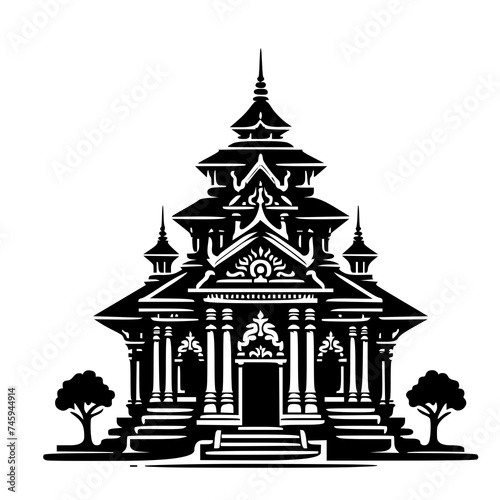 Vector illustration black silhouette of temple on white background 